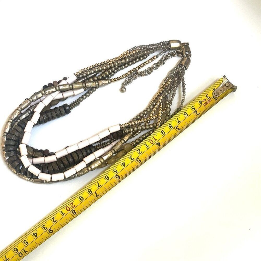 Chico’s Brown Grey cream Multi strand Statement necklace - Picture 5 of 9